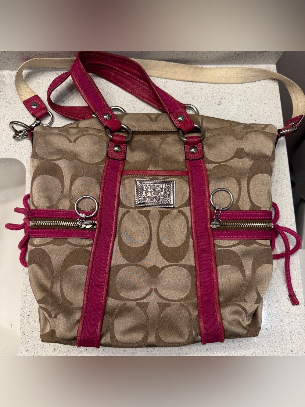 Coach Signature Canvas Tote with Pink Trim - Picture 6 of 14